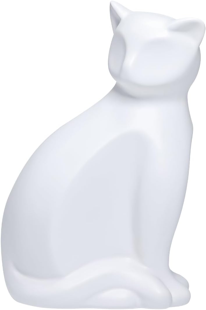ECYC Minimalist Ceramic Lucky Cat Statue Living Room Desk Animal Figurine Decoration, White