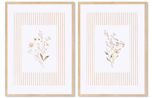 Set of 2 Watercolor Botanical Floral Wall Art Boho Neutral