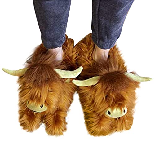 Home Shoes Unisex Hochlandkuh Hausschuhe, Stofftier Figur Spielzeug Rind Kuschel Langhaar Stier Plüschtier Für Kind