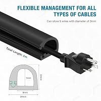 Kabelkanal selbstklebend Kabelbrücke Boden halbrund Kabelkanäle flexibel Kabelschacht flach Kabelabdeckung für Kabel Verstecken und Kabelschutz (Schwarz, 7mm×14mm×1m) – Ansicht 5