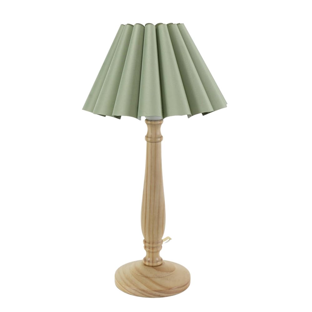 ValueLights Victoria Light Wood Candlestick Table Lamp with Scallop Tapered Shade & Bulb in Pale Green