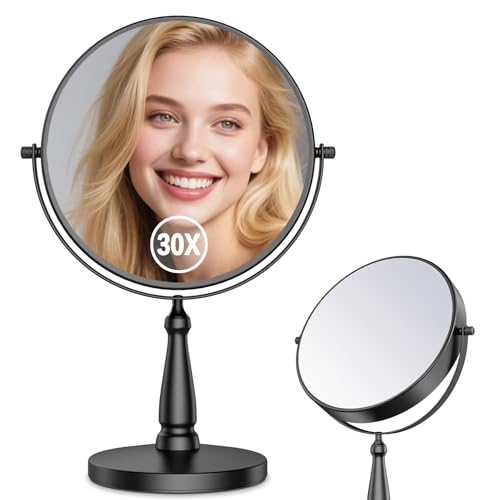 WOOCICA 8" 30X Magnifying Vanity Mirror with Stand, Black