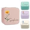 Yofair Ships Next Day, Personalized Jewelry Box for Girls Custom Travel Jewelry Case with Birth Flower Teen Girl Gifts Trendy Stuff Ring Box Birthday Christmas Gifts for Women
