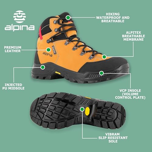 Alpina STADOR Premium Hiking Boots | Ankle High | Waterproof | Breathable Membrane | All Weather Grip - Slip Resistant Sole | Made in Europe3