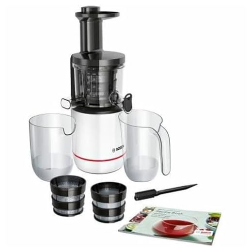 Bosch VitaExtract Slowjuicer, MESM500W, 150 Watt, sapcontainer 1000 ml, twee filters voor fruit of groentesappen, eenvoudig schoon te maken, wit/zwart