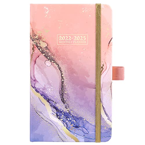 2022-2025 Pocket Planner/Calendar - Monthly Pocket Planner/Calendar with 63 Notes Pages, July 2022 - June 2025, 3.8" x 6.4", 3 Year Monthly Planner with Inner Pocket + Pen Hold - Purple Waterink
