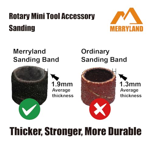Merryland Schleifhülse für Dremel 184 Stück, Schleifband 80# 13 X 13 mm 180 Stück und Schleifwalze 4 Stück, SchleifenBand für Maniküre Pediküre, Mini Drehwerkzeug Zubehör Elektrowerkzeuge, RMTA184C1