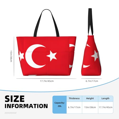 Flag Of Turkey Extra Large Tote Bag For Women,Foldable Beach Bag With Pocket Weekender Travel Overnight Bag4