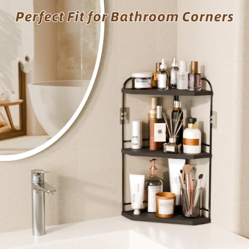 Image of 2 Pack Corner Bathroom Counter Organizer, 3-Tier Wood Countertop Organizer | Skincare Organizers for Vanity, Makeup Storage, Counter Corner Shelf for Kitchen, Bathroom, Dresser, Black