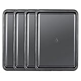 STARVAST Lot de 4 Plaque Pâtisserie Antiadhésif Four, 37×26×2CM Plaque Four Rectangulaire en Acier au Carbone - Plat Four Pour la Cuisson de Pâtisseries, Pain, Biscuits - Sans PFOA - Noir