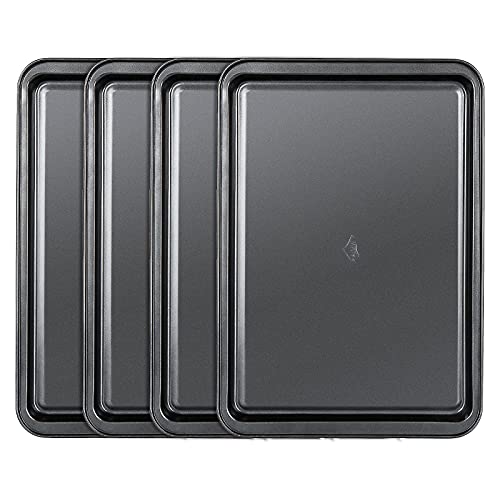 Lot de 4 Plaque Pâtisserie Antiadhésif Four, 37×26×2CM Plaque Four Rectangulaire en Acier au Carbone - Plat Four Pour la Cuisson de Pâtisseries, Pain, Biscuits - Sans PFOA - Noir
