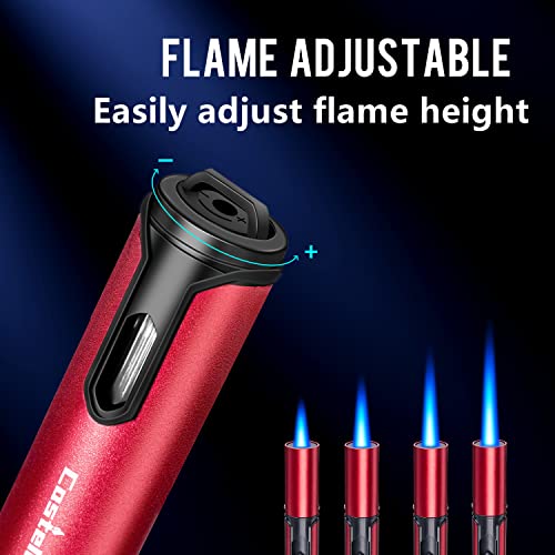 Castelar 2 Pack Torch Lighter Butane Lighter Refillable Windproof Lighter Adjustable 6" Pen Torch Jet Flame Lighters For Candle, Camping, Grill, Bbq (Butane Gas Not Included) (Black, Red) #TOP2