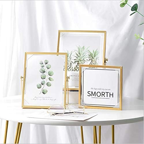 Set of 3 Glass Photo Frame Collection Simple Metal Geometric Vintage Style Antique Gold Picture Frames Gold (Metal01, 3pcs)