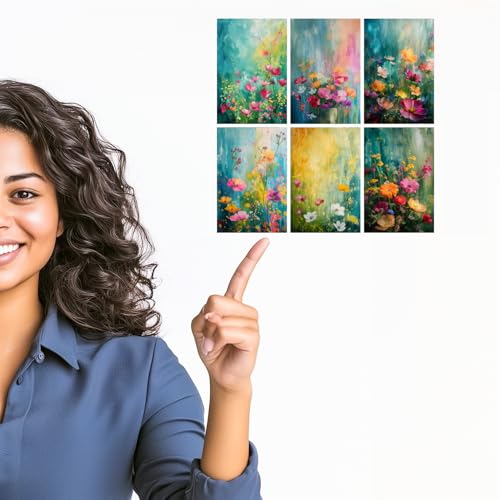 Image of Vibrant Floral Oil Painting Art Print Set - Set of 2-4x6 Inch - Board (Pack of 6) - Sticker (Pack of 6) Wall Room Decoration art Poster Prints