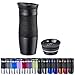 WELLGRO Thermobecher 400 ml + 1 Extradeckel - Edelstahl rostfrei - Silikon Soft-Touch Griffstück - BPA-frei - Isolierbecher doppelwandig - Travel Mug - Kaffeebecher to go, Farbe:Schwarz Matt