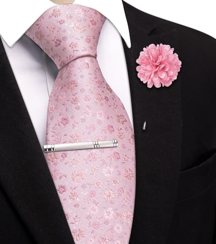 Image of Hi-Tie 63 inches Striped Paisley Extra Long Ties for Men Silk Necktie with Lapel Pin Tie Clip Big and Tall Men Formal Wedding