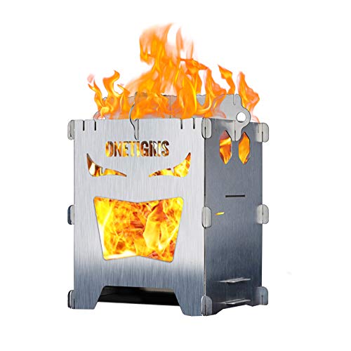 Onetigris Camping Backpacking Stove Portable Foldable Burning Wood Stove For Outdoor Hiking Picnic Bbq,Stainless Steel (Medium) #TOP27
