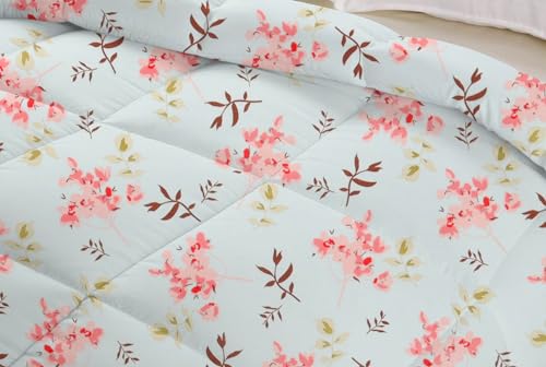 BSB HOME 220 GSM Reversible Microfiber AC Comforter/Duvets for Mild Winter | All Season King Size 3 Layered Quilted Blanket for Double Bed (220 cm x 240 cm, Modren, Floral Aqua and Pink