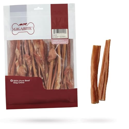 GigaBite Beef Esophagus Dog Treats - Natural Gullet Sticks for Dogs High Protein Single Ingredient Dog Chews Rawhide Free Dental Dog Treats for All Dog Breeds - Sticks (6 Inch) Pack of 25