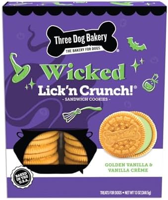 Three Dog Bakery Wicked Lick’n Crunch! Sandwich Cookies for Dogs,...
