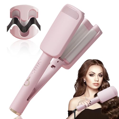 Vmxlso French Wave Curling Iron 32mm - Mermaid Hair Styler With 4 Gears Temperature, Fast Heating Curler for Long Short Hair, Pink