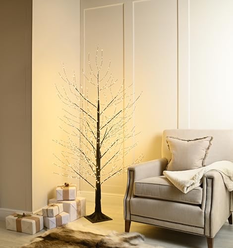 Image of Festive Productions Light Up Micro Dot Black Christmas Tree with 500 Warm White LED Lights - 120cm - Beautiful and Stylish Christmas Decoration, Perfect for Home, Living Rooms, Kitchen
