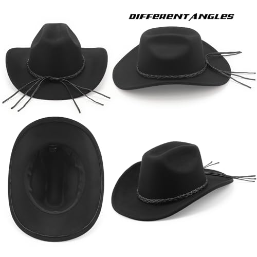 DRESHOW Cowboy Hat for Men Women Classic Western Wide Brim Roll Up Fedora Cowgirl Outback Hat with Strap - Image 5