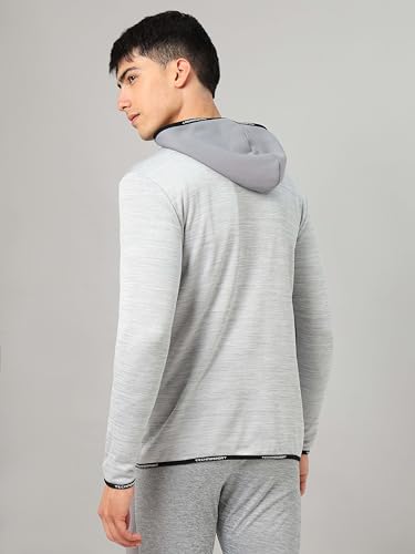 Image of TECHNOSPORT Men's Self Design Hooded Slim Fit Fleece Jacket