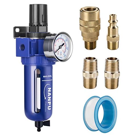 NANPU 1/2" NPT Compressed Air Filter Regulator, Zinc Alloy, 5 Micron Brass Element, 0-150 psi Gauge, Quick Release Bowl, Manual Drain, Metal Bracket