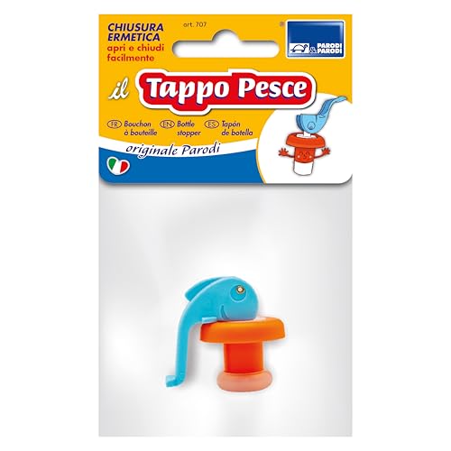 PARODI & PARODI - Tappi Bottiglie Vino Ermetico Forma a Pesce, 1 Tappo in Silicone con Perno Ottone per Contatto Alimentare, Tappo Bottiglia Vino, Birra, Olio, Aceto, Accessori Cucina Salva Freschezza
