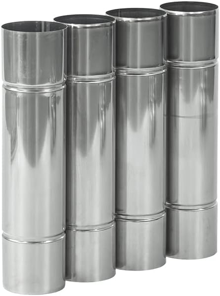 Camping Stove Pipe Stainless Steel Flue Chimney Extension 4 PCS, Straight Chimney Pipe for Tent Stoves with Diameter 2.36in / 6cm, Length 9.84 in / 25cm