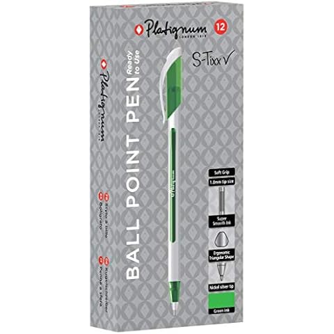 Platignum S-Tixx Green Ballpoint Pen [Pack of 12] Soft Grip Barrel with LV Ink for Smudge- and Ultra-Smooth Writing [50515] Cover
