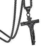 INRI Crucifix Necklace For Men, Black Jesus Cross Pendant Christian Jewelry For Father Mother