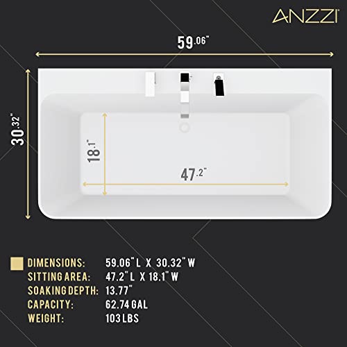Anzzi 59" Acrylic Freestanding Bathtub And Faucet, Modern Stand Alone Soaking Tub, Built In Drain And Overflow, Free Standing Tub Deck Mount Chrome Faucet With Hand Shower Included (Ft-Az114-5973Ch) #TOP6