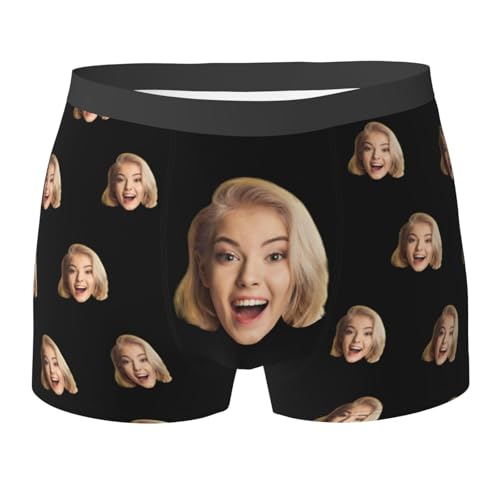 Boxershorts mit Gesicht Foto Unterwäsche Personalisierte Boxershorts Lustige Retroshorts Personalisierte Geschenke Boxer Ostern Valentinstag Weihnachten Geburtstag(Schwarz,L)