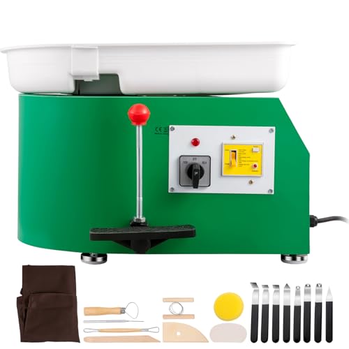 Happybuy 28cm Pottery Wheel 350W Electric Forming Machine with Adjustable Pedal, DIY Clay Tool with Tray for Ceramic Art, Green, 18 Pieces