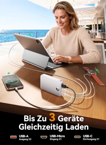 Power Bank 40000mAh, Kompakte PowerBank Schnellladen mit Display, Weiß – Ansicht 5