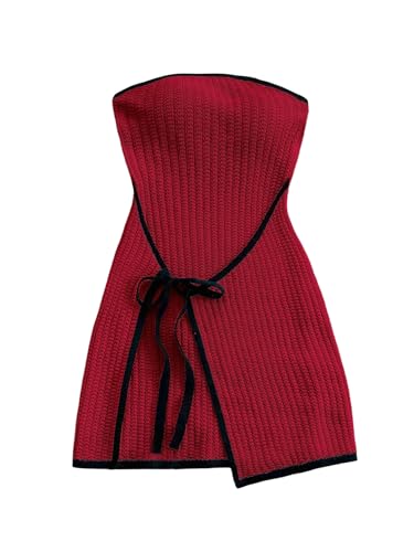 Image of MakeMeChic Women's Knitted Strapless Sweater Dress | Wrap Tie Front, Party, Mini, Tube