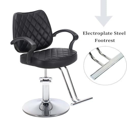 Image of Barber Chair for Hair Stylist- 360Swivel, Adjustable Height& Footrest& Armrest, Capacity 350 LBS Salon Chair with Heavy Duty Hydraulic Pump for Tattoo Shampoo Beauty Shop
