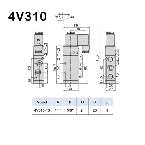 Vanne d'air électromagnétique DC12V à commutation rapide 2 positions 5 ports