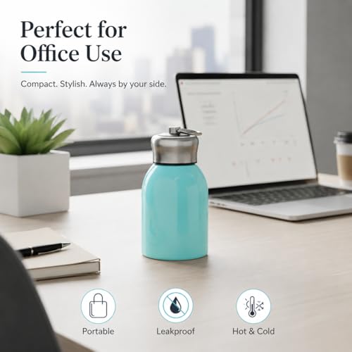 Image of Mini Stainless Steel Vacuum Insulated Water Bottle, 280ml, Black, Leakproof, Hot and Cold, with Keyring Cap (Sky)