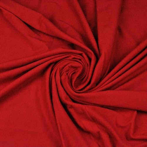 Textrend Tissu jersey 100% coton, Tissu au mètre, Couleur unie, Tissu en extensible pour Vêtements et les Textiles 1.75m (Rouge)