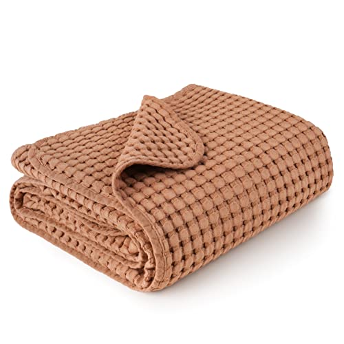 Image of Konssy Waffle Baby Blankets, Nursery Blankets for Boys Girls, Swaddle Blankets Neutral Soft Lightweight Toddler and Kids Throw Blankets(Terracotta)