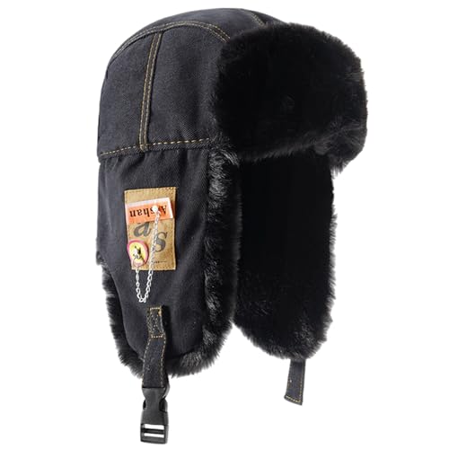 Dsgzkk Thicken Inner Plush Trapper Hat Adult Ear Protect Hat Winter Warmer Hat Cold Winter Presents for Students Teenagers Black