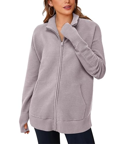 Image of PRETTYGARDEN Womens Long Sleeve Zip Up Ribbed Cardigan Sweaters
