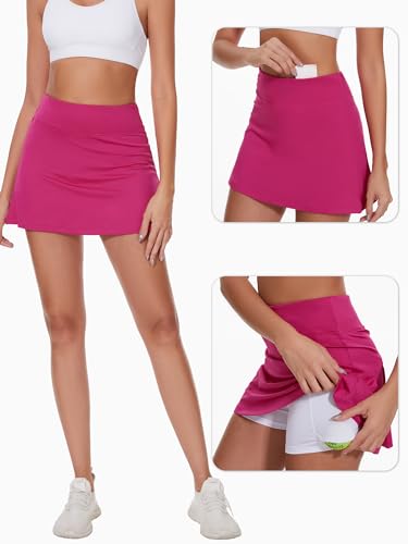 Image of Ibeauti Womens Back Pleated Athletic Tennis Skorts Golf Skirts with 3 Pockets Mesh Shorts for Running Active Workout