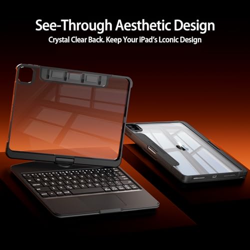 Image of Keyboard Case for Air 13 Inch M4 /M3 /M2 2026 /2025 /2024 & iPad Pro 12.9 inch 3-6 Gen, iPad Case with Keyboard Multi-Touch Trackpad, 360 Rotating Stand, 7-Color 3-Level Backlit, Pencil Holder, Black