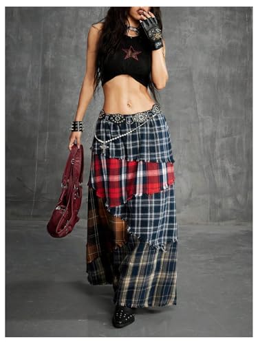 Image of Verdusa Women's Long Maxi Skirt Boho Flowy Flared Ruffle Skirts 2026 Beach Vacation Summer Going Out Outfits