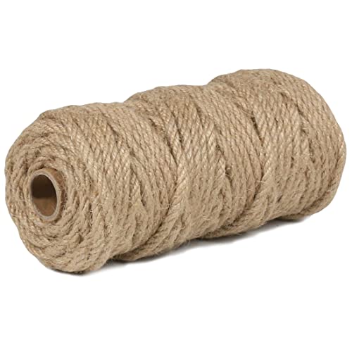 Image of PerkHomy 4mm Jute Rope 120 Feet Twisted Heavy Duty and Thick Twine Rope for Cat Scratcher Scratching Post Tree Craft Projects Gardening Home Decoration Packing Bundling (120FT * 4mm)