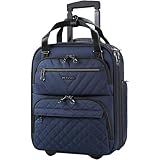 KROSER Carry On Underseat Multi-functional, 16-inch Underseater Lightweight Overnight Suitcase for Women, Navy